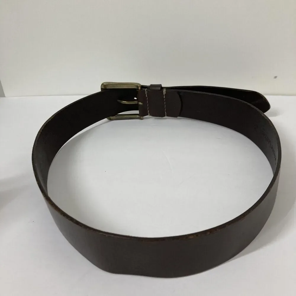 Timberland Leather Belt Mens 32 Brown Antique Brass Buckle Tree Logo Casual - Picture 3 of 14